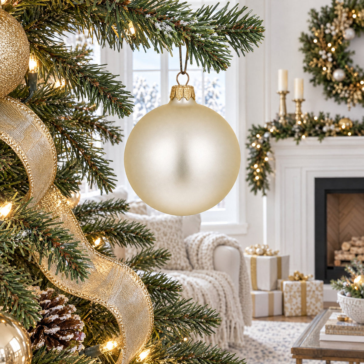 Set of 6 Beige Glass Ball Christmas Ornaments 3.25 Inches