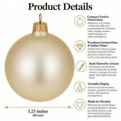 Set of 6 Beige Glass Ball Christmas Ornaments 3.25 Inches