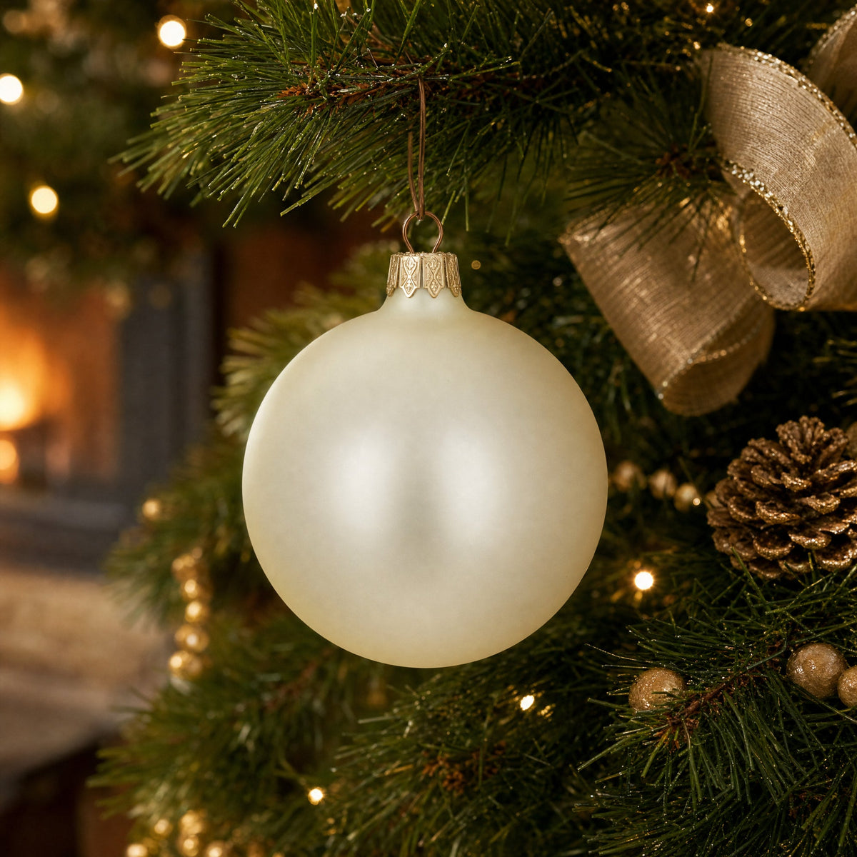 Set of 6 Beige Glass Ball Christmas Ornaments 3.25 Inches