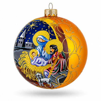 Heavenly Stars Admiring Newborn Jesus Glass Ball Christmas Ornament 3.25 Inches