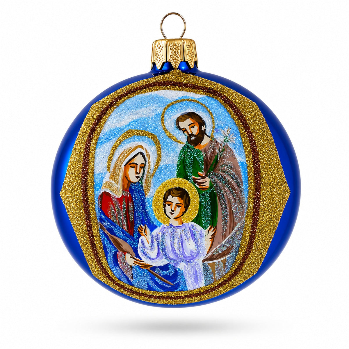 Nativity Scene Sparkling Glass Ball Christmas Ornament 3.25 Inches