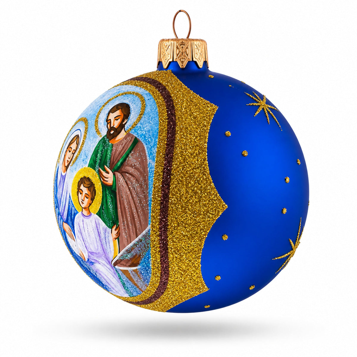Nativity Scene Sparkling Glass Ball Christmas Ornament 3.25 Inches