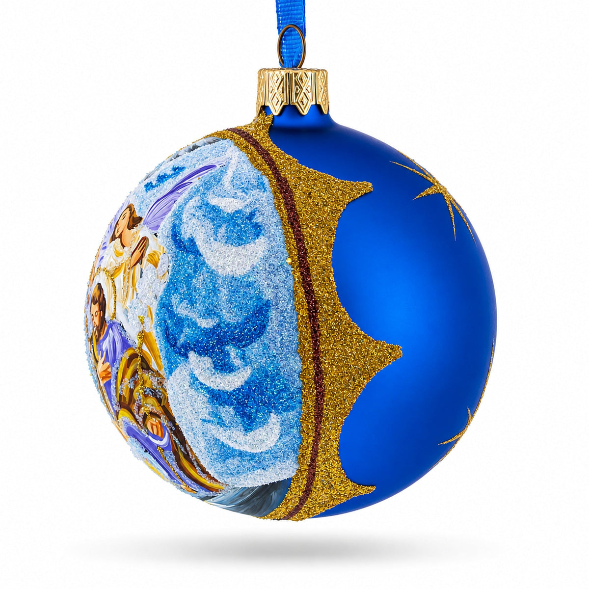 Divine Angels Admiring Jesus Nativity Scene Glass Ball Christmas Ornament 3.25 Inches
