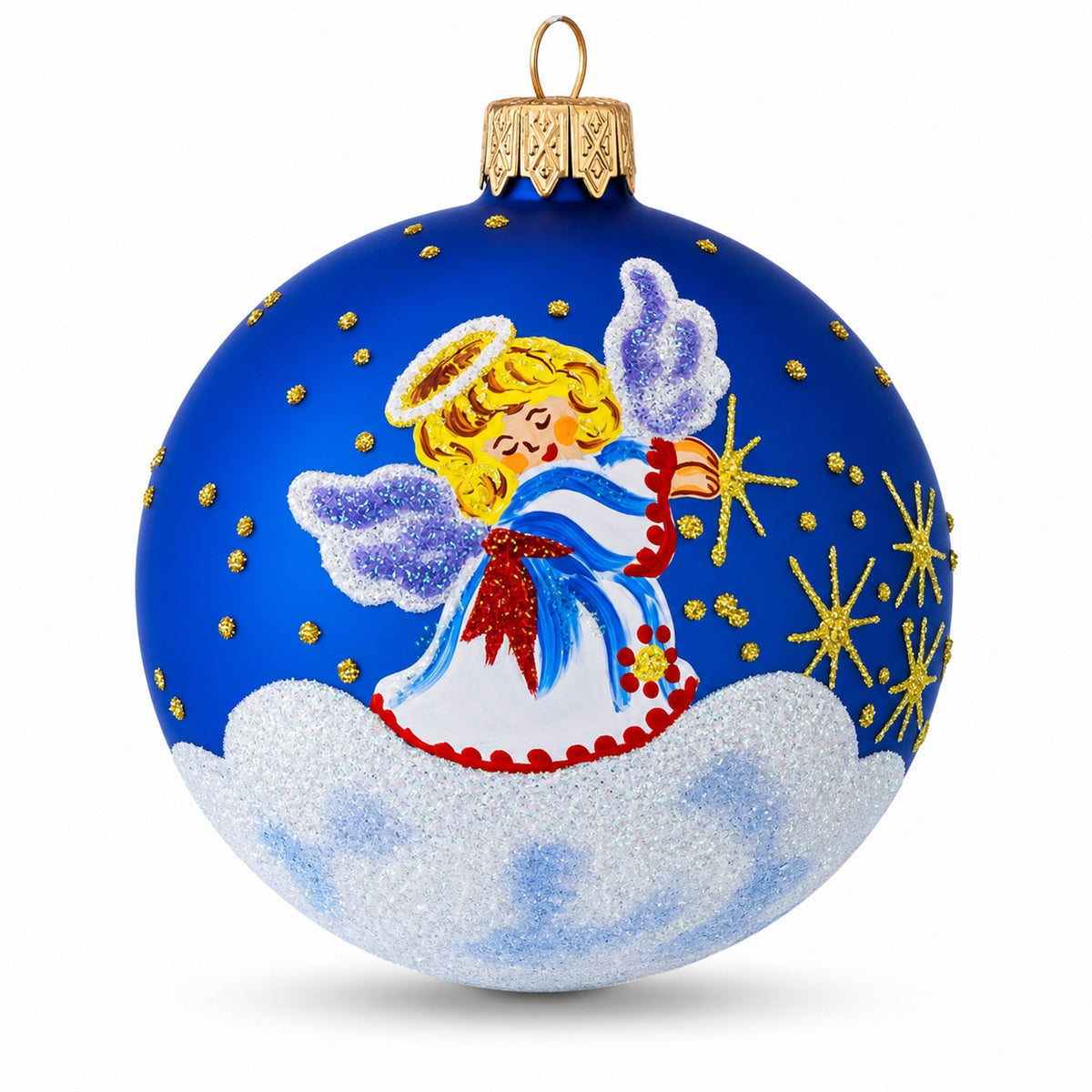 Heavenly Angel in the Sky Glass Ball Christmas Ornament 3.25 Inches