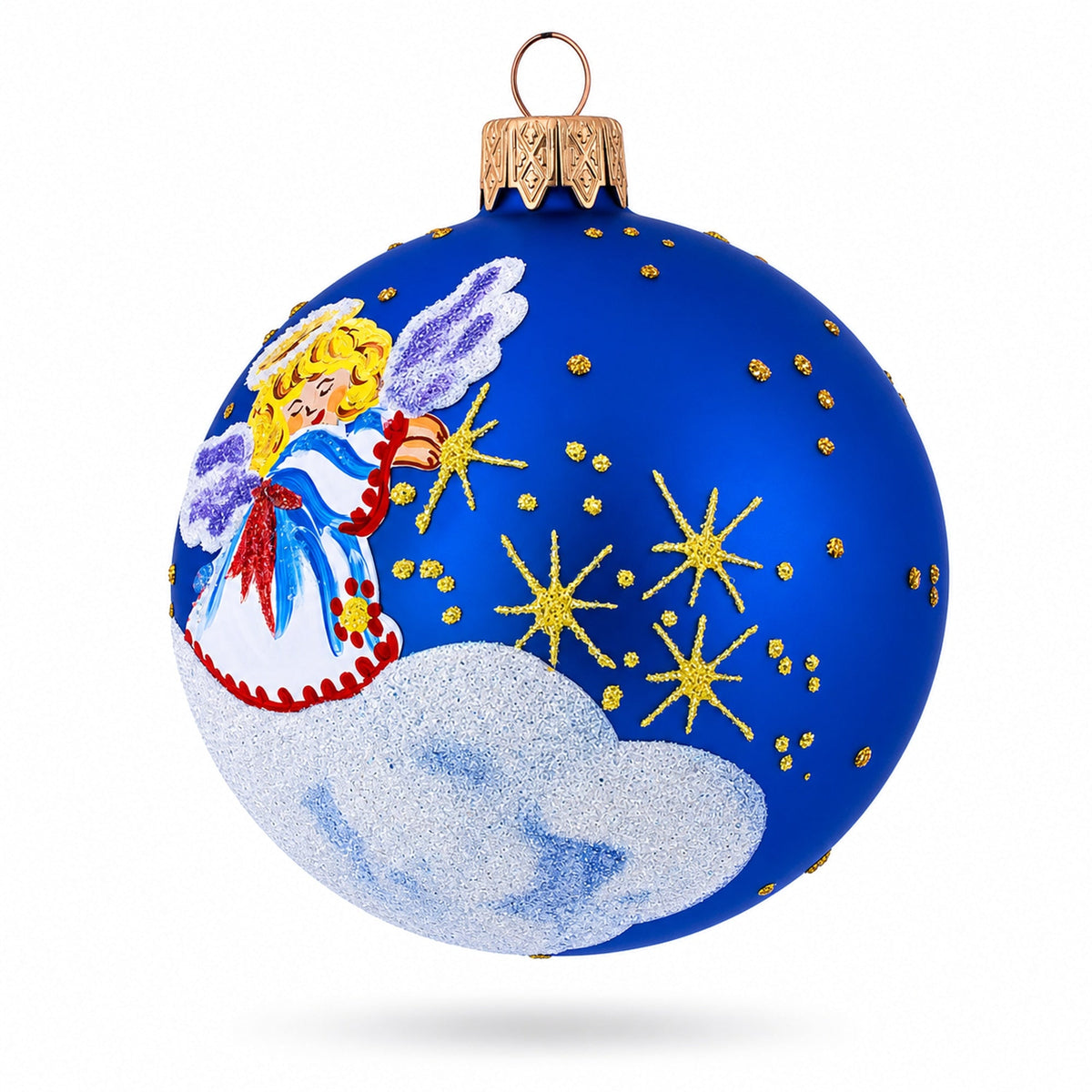 Heavenly Angel in the Sky Glass Ball Christmas Ornament 3.25 Inches