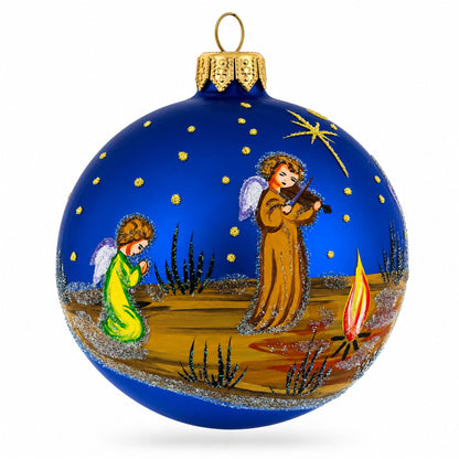 Heavenly Angels in the Night Nativity Scene Glass Ball Christmas Ornament 3.25 Inches
