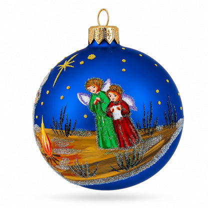 Heavenly Angels in the Night Nativity Scene Glass Ball Christmas Ornament 3.25 Inches