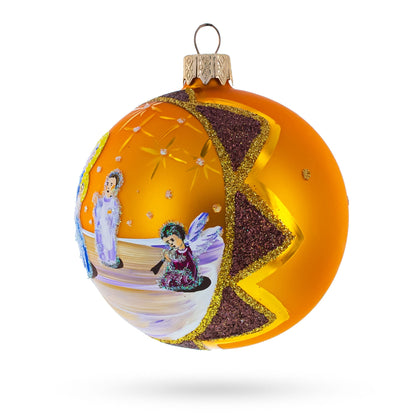 Divine Angels Greeting Jesus Glass Ball Christmas Ornament 3.25 Inches