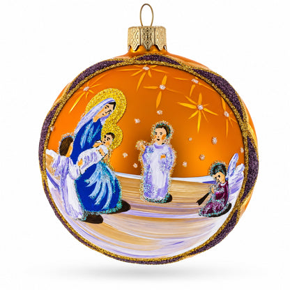 Divine Angels Greeting Jesus Glass Ball Christmas Ornament 3.25 Inches