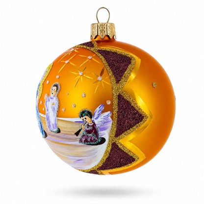 Divine Angels Greeting Jesus Glass Ball Christmas Ornament 3.25 Inches