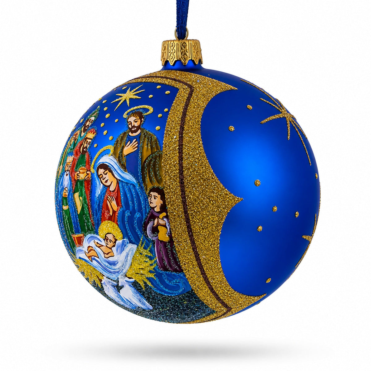 Sacred Nativity Gathering Glass Ball Christmas Ornament 4 Inches