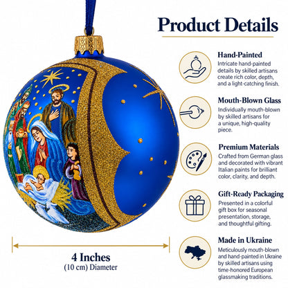 Sacred Nativity Gathering Glass Ball Christmas Ornament 4 Inches