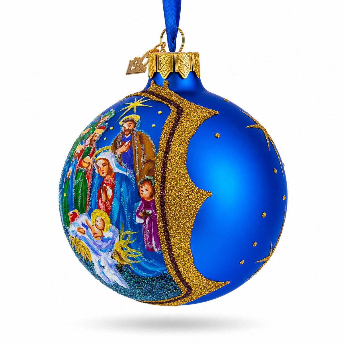 Sacred Nativity Gathering Glass Ball Christmas Ornament 3.25 Inches