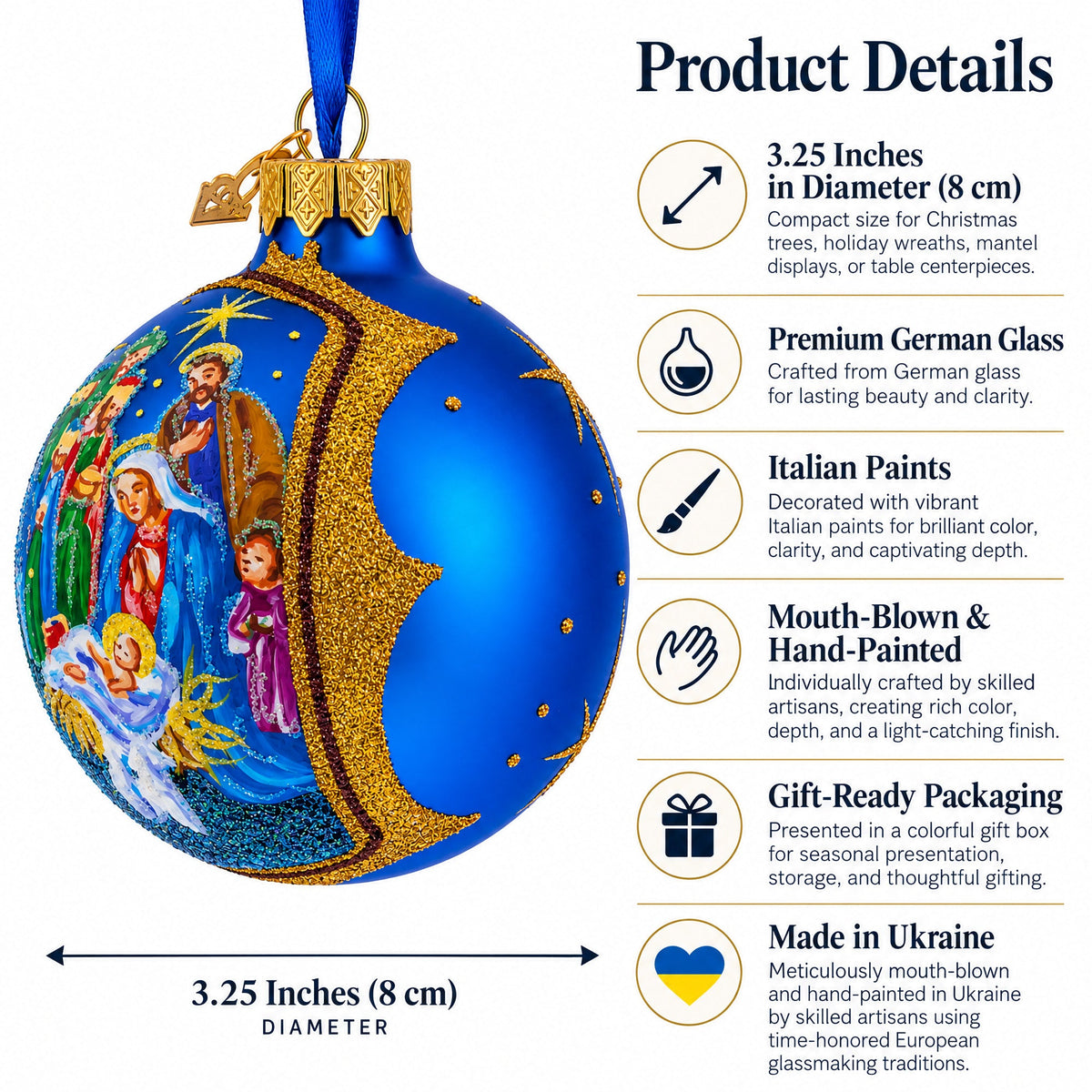 Sacred Nativity Gathering Glass Ball Christmas Ornament 3.25 Inches
