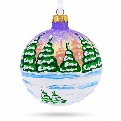 Majestic Santa in Winter Riding 3 White Horses Glass Ball Christmas Ornament 4 Inches