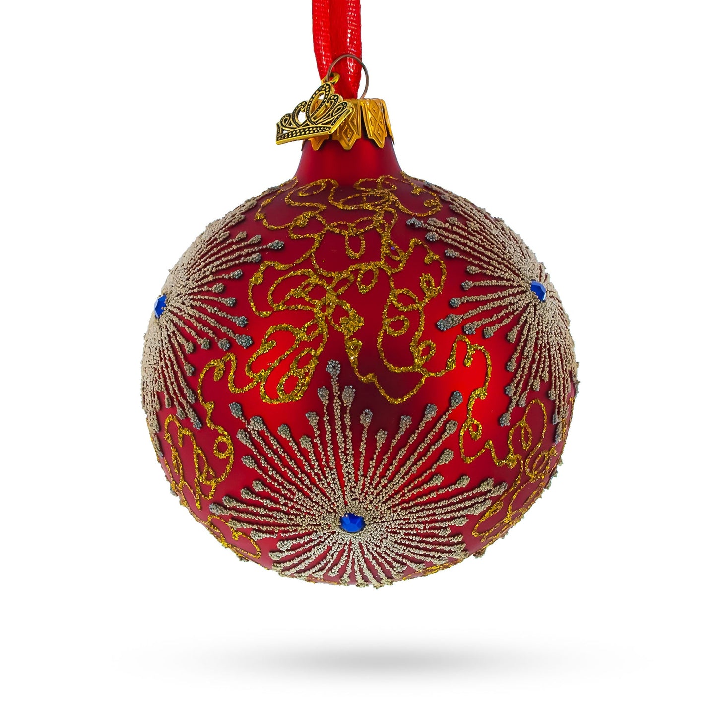 Radiant Jeweled Snowflake on Red Glass Christmas Ornament 3.25 Inches