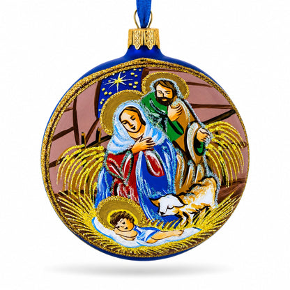Serene Baby Jesus Sleeping Nativity Scene Glass Ball Christmas Ornament 4 Inches
