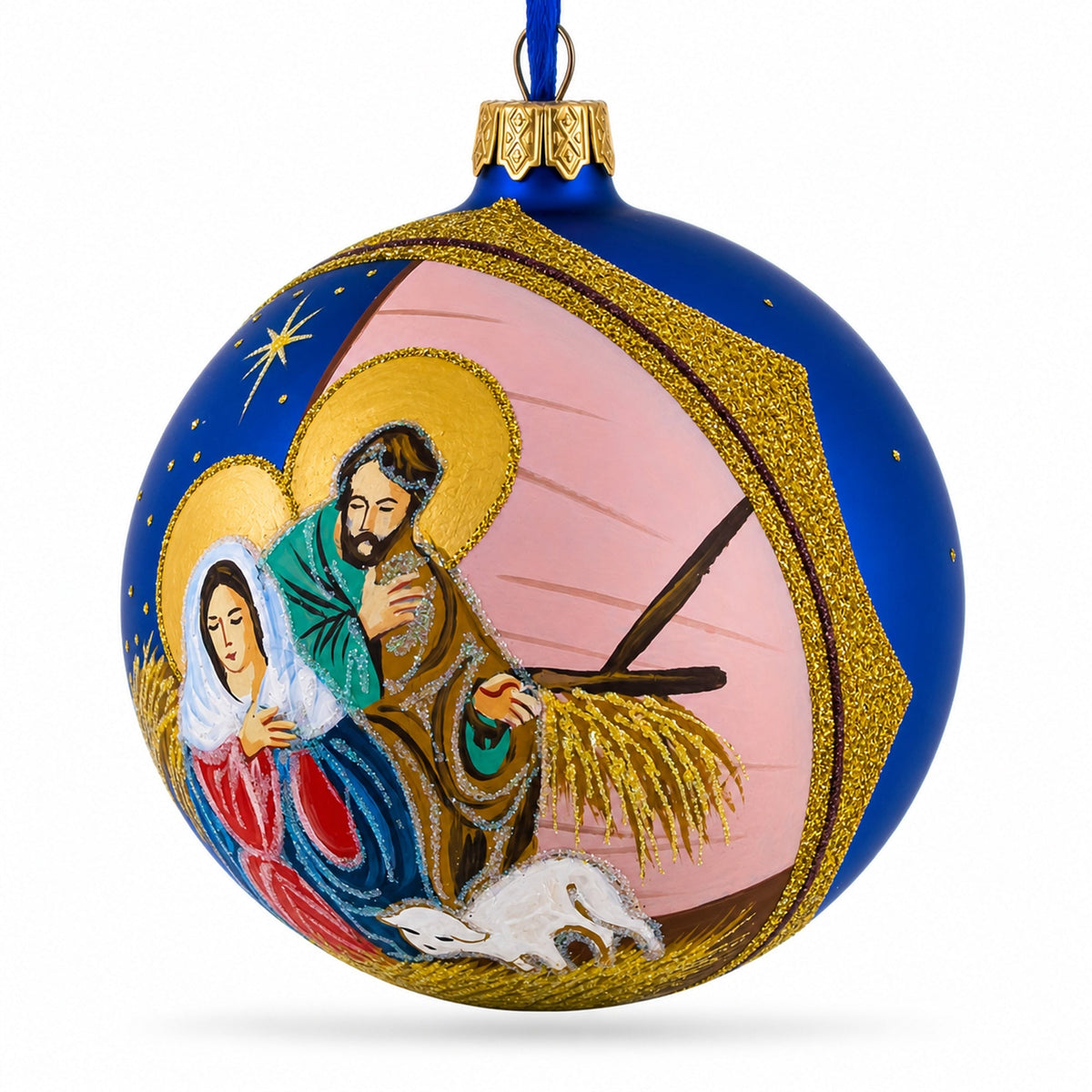 Serene Baby Jesus Sleeping Nativity Scene Glass Ball Christmas Ornament 4 Inches