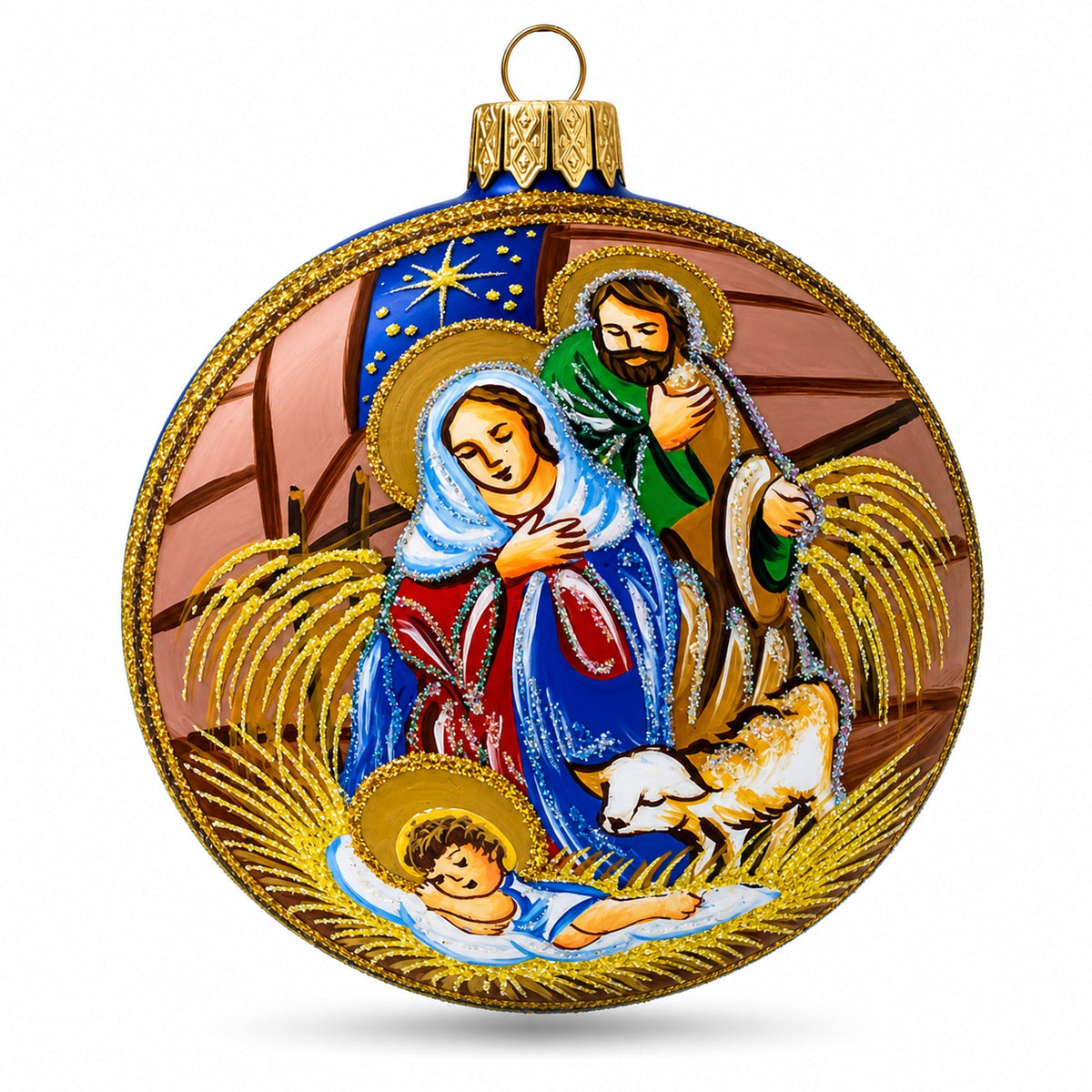 Peaceful Jesus Baby Asleep Nativity Glass Ball Christmas Ornament 3.25 Inches