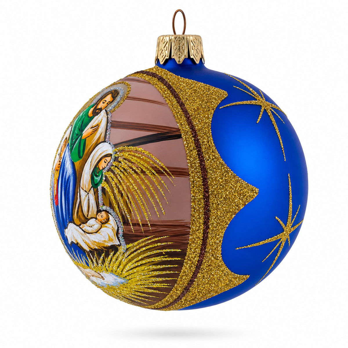 Peaceful Jesus Baby Asleep Nativity Glass Ball Christmas Ornament 3.25 Inches