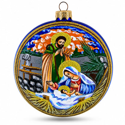Ethereal Sunset Nativity Scene Glass Ball Christmas Ornament 4 Inches
