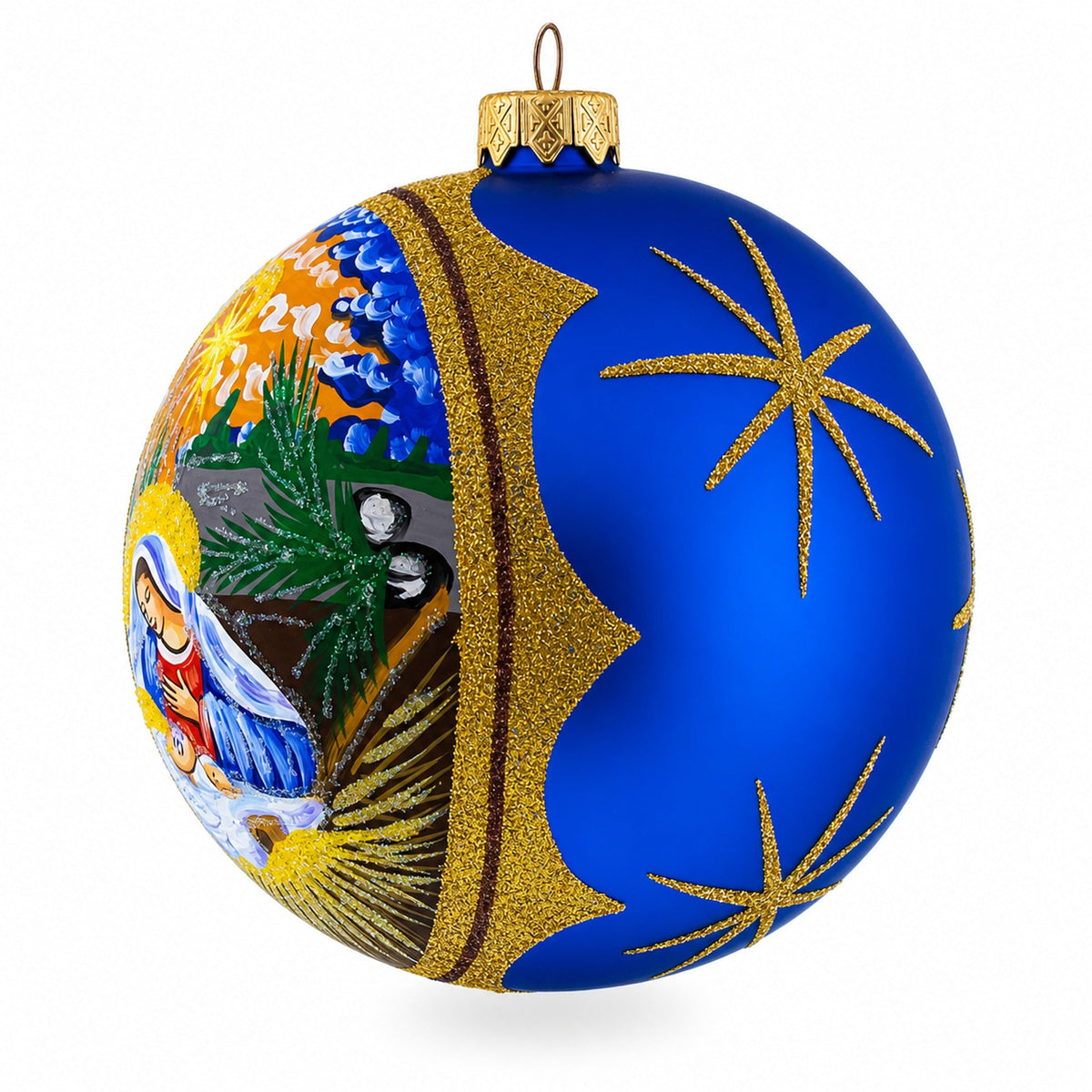 Ethereal Sunset Nativity Scene Glass Ball Christmas Ornament 4 Inches