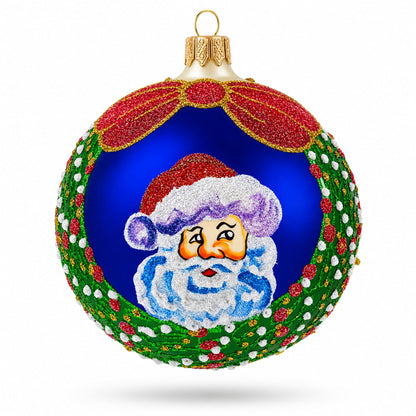 Festive Santa Wreath Gifts Glass Ball Christmas Ornament 4 Inches
