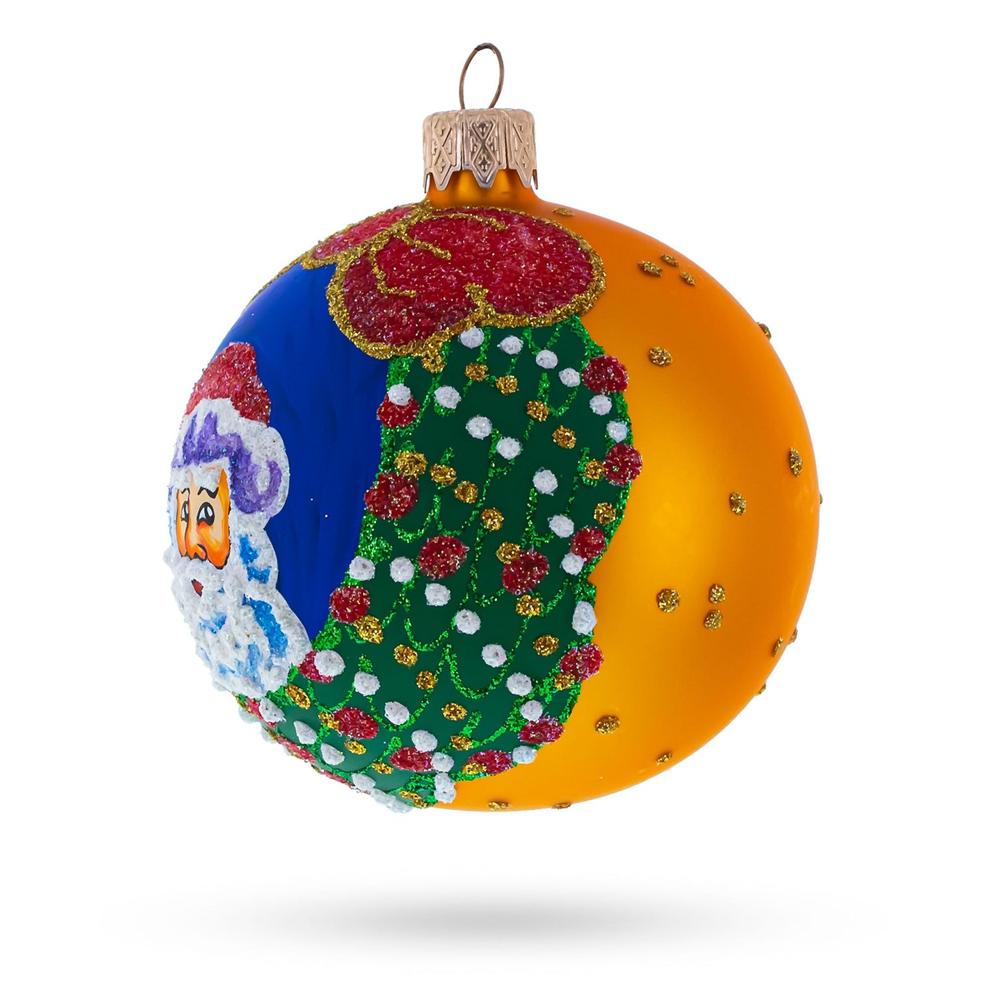 Festive Santa Wreath Gifts Glass Ball Christmas Ornament 3.25 Inches