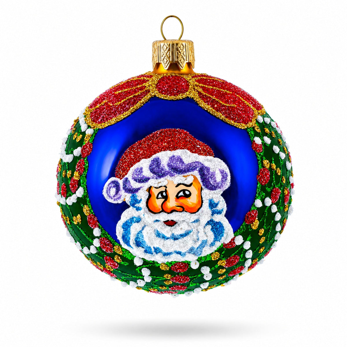 Festive Santa Wreath Gifts Glass Ball Christmas Ornament 3.25 Inches