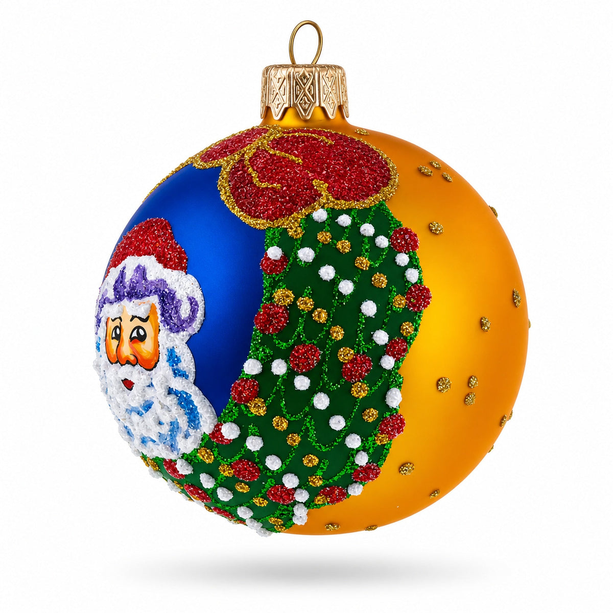 Festive Santa Wreath Gifts Glass Ball Christmas Ornament 3.25 Inches