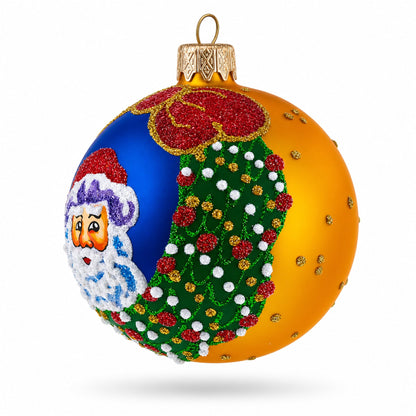 Festive Santa Wreath Gifts Glass Ball Christmas Ornament 3.25 Inches