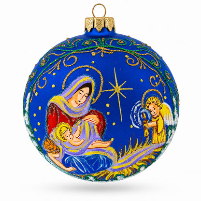 Angels Singing to Baby Jesus Glass Ball Christmas Ornament 4 Inches
