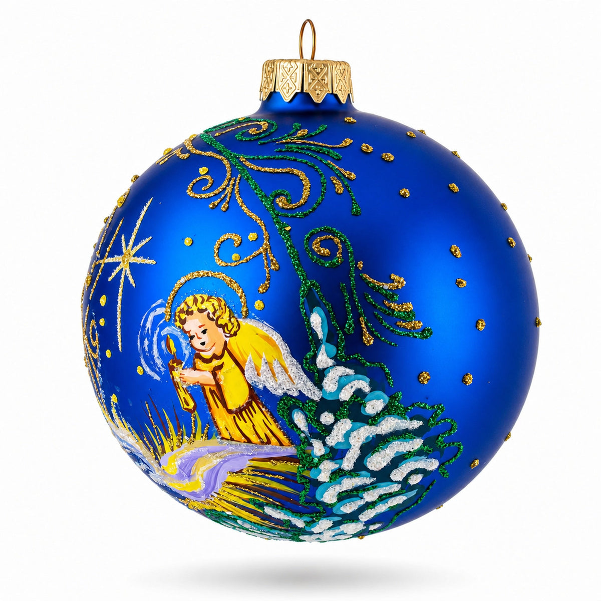 Angels Singing to Baby Jesus Glass Ball Christmas Ornament 4 Inches