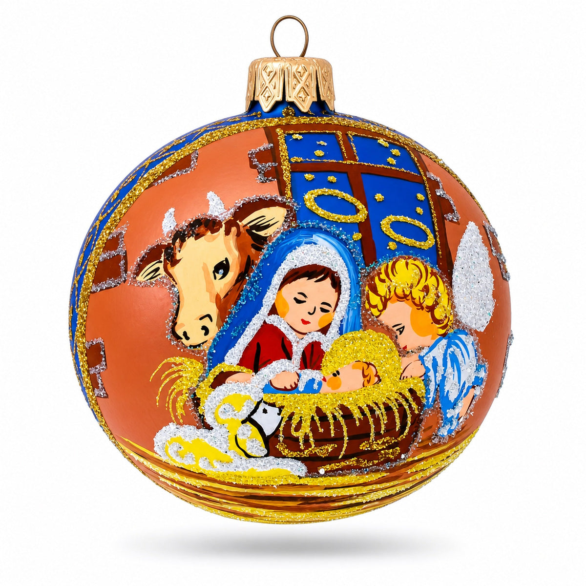 Serene Silent Night Nativity Scene- Glass Ball Christmas Ornament 3.25 Inches