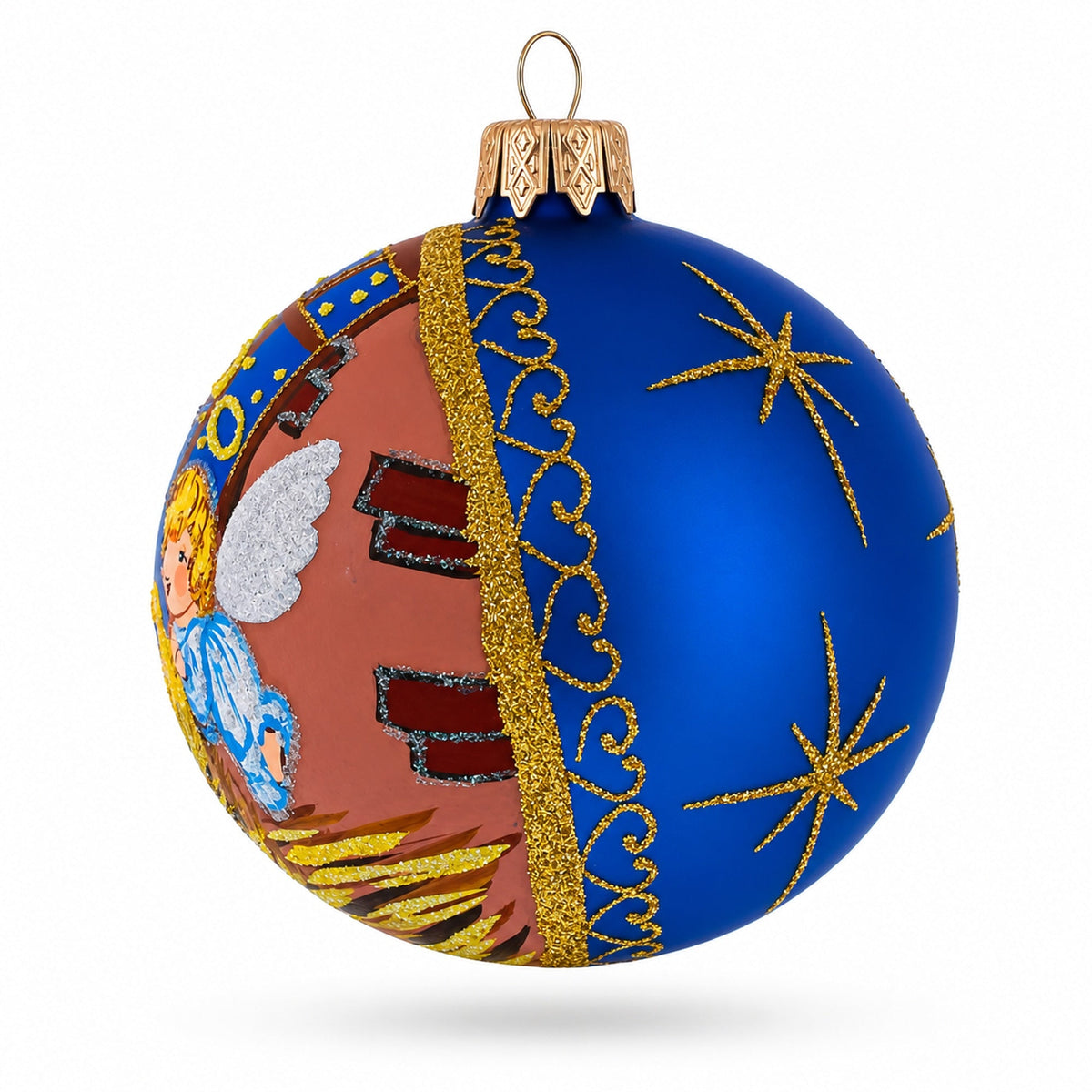 Serene Silent Night Nativity Scene- Glass Ball Christmas Ornament 3.25 Inches