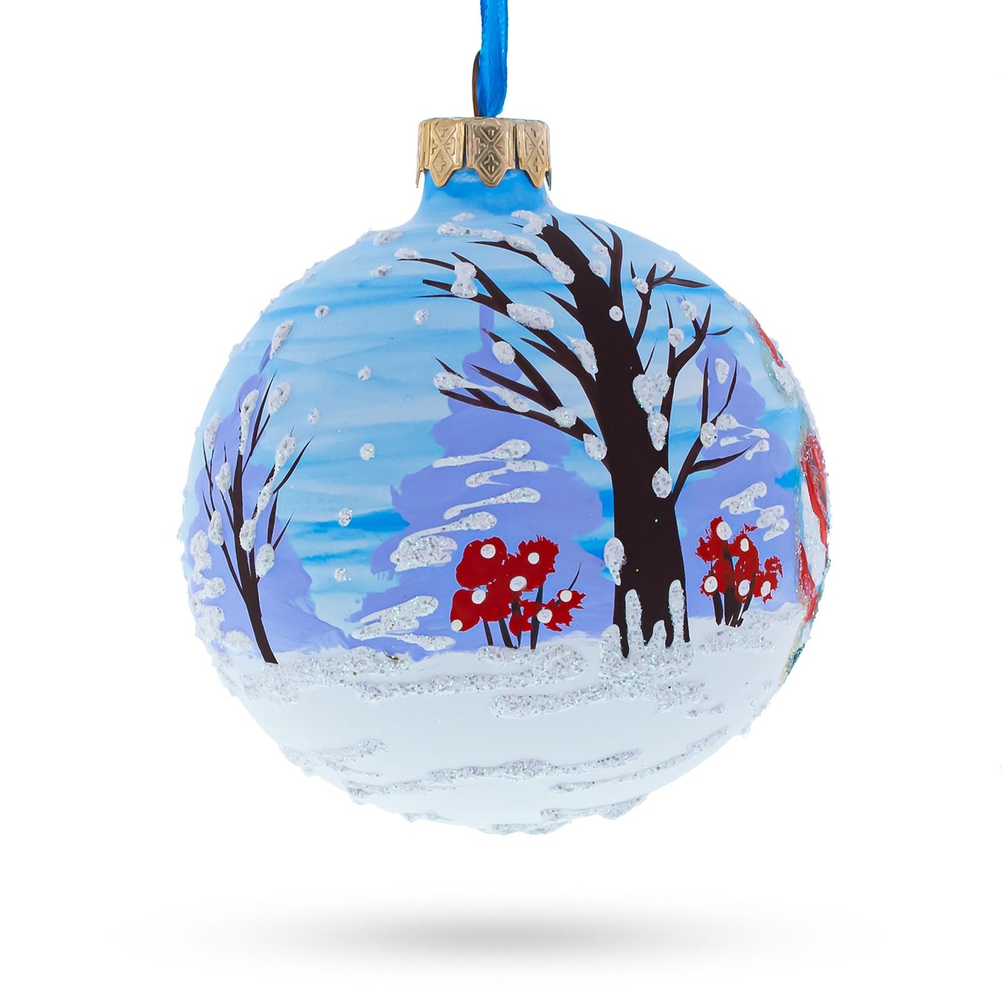 Santa and Angel Blessing Glass Ball Christmas Ornament 3.25 Inches