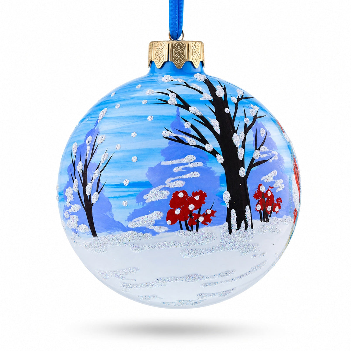 Santa and Angel Blessing Glass Ball Christmas Ornament 3.25 Inches
