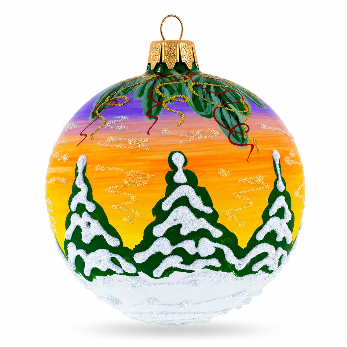 Santa Awaits New Year Holiday Glass Ball Christmas Ornament 3.25 Inches