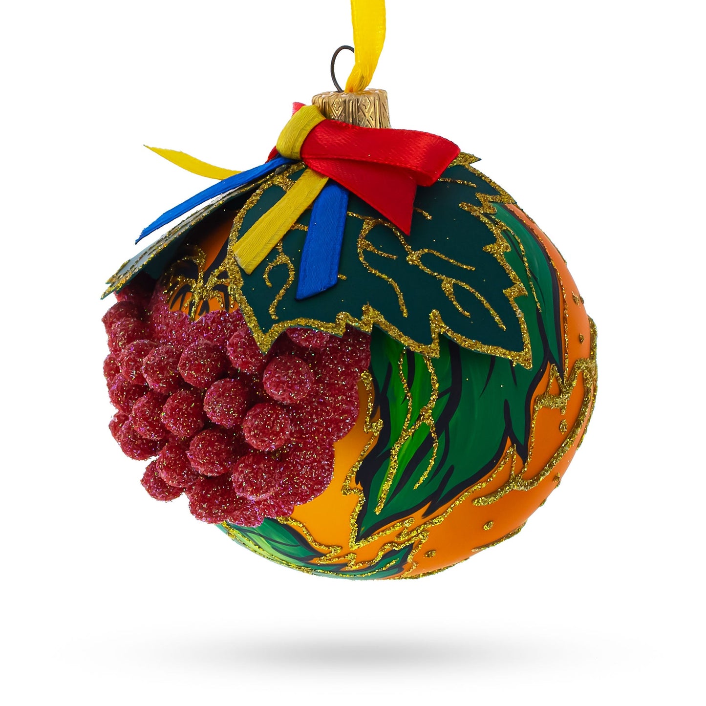 Embossed Ukrainian Kalyna Berries Glass Ball Christmas Ornament 4 Inches