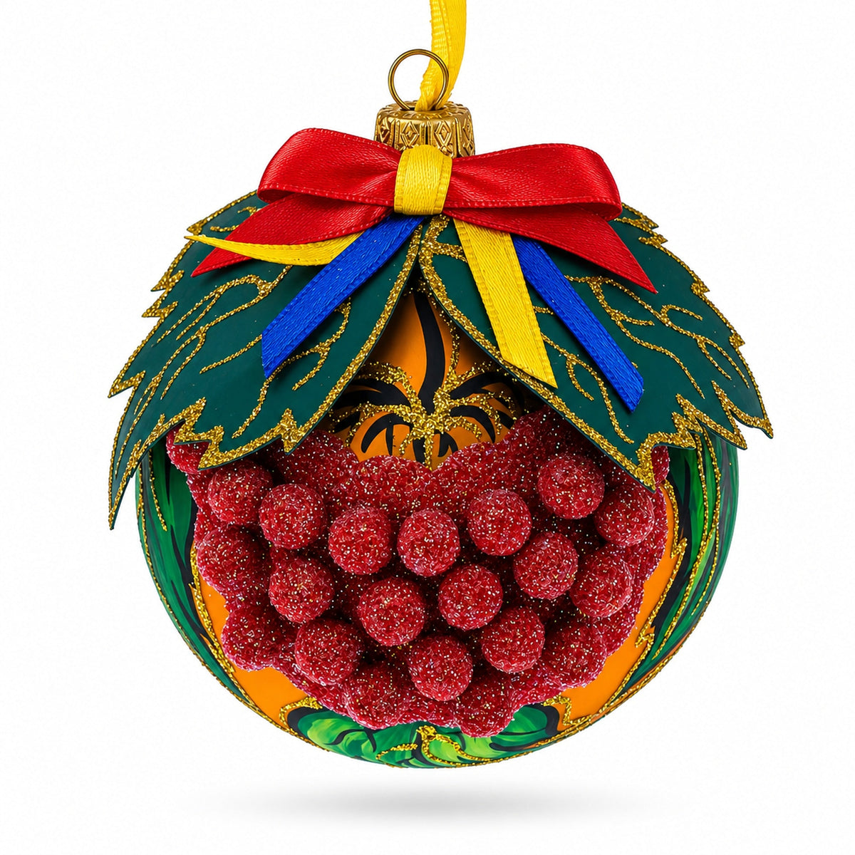 Embossed Ukrainian Kalyna Berries Glass Ball Christmas Ornament 3.25 Inches