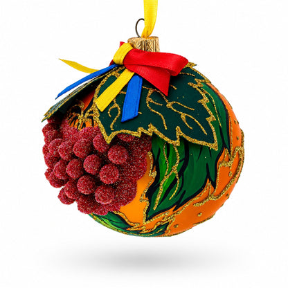 Embossed Ukrainian Kalyna Berries Glass Ball Christmas Ornament 3.25 Inches