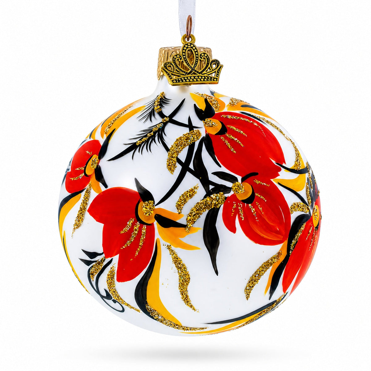 Adonis Flowers in White Glass Ball Christmas Ornament