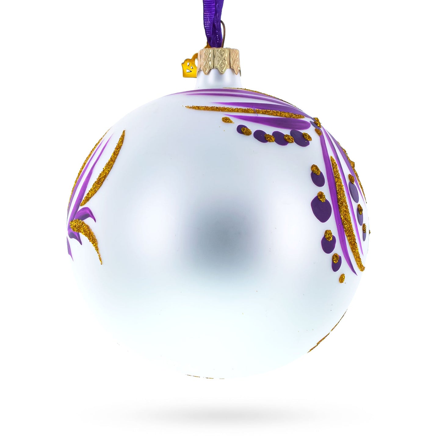 Floral Blue and Gold Glass Ball Christmas Ornament