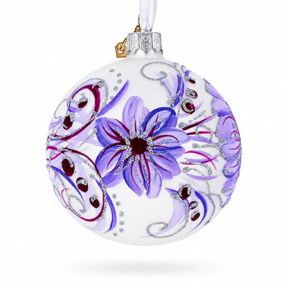 Gerbera Flowers on Purple Glass Ball Christmas Ornament