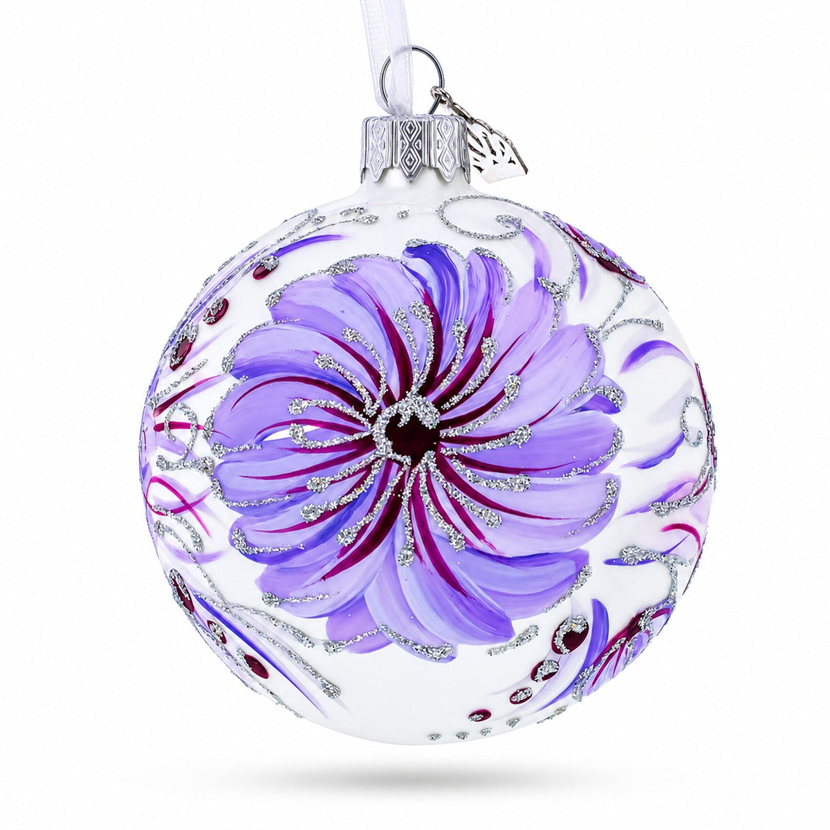 Gerbera Flowers on Purple Glass Ball Christmas Ornament