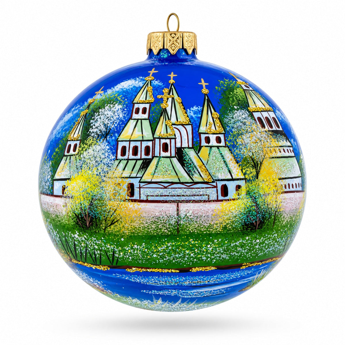Winter Church Scene Glass Ball Christmas Ornament 4 Inches