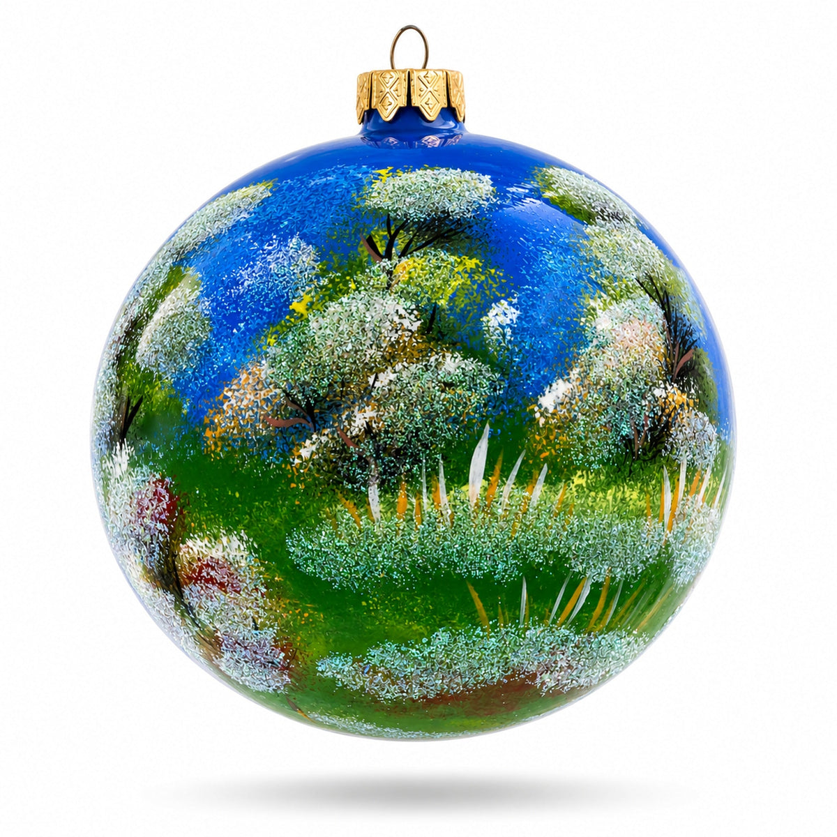 Winter Church Scene Glass Ball Christmas Ornament 4 Inches