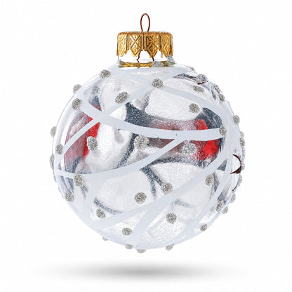 Red Finch on Snow Branch Glass Ball Christmas Ornament 3.25 Inches