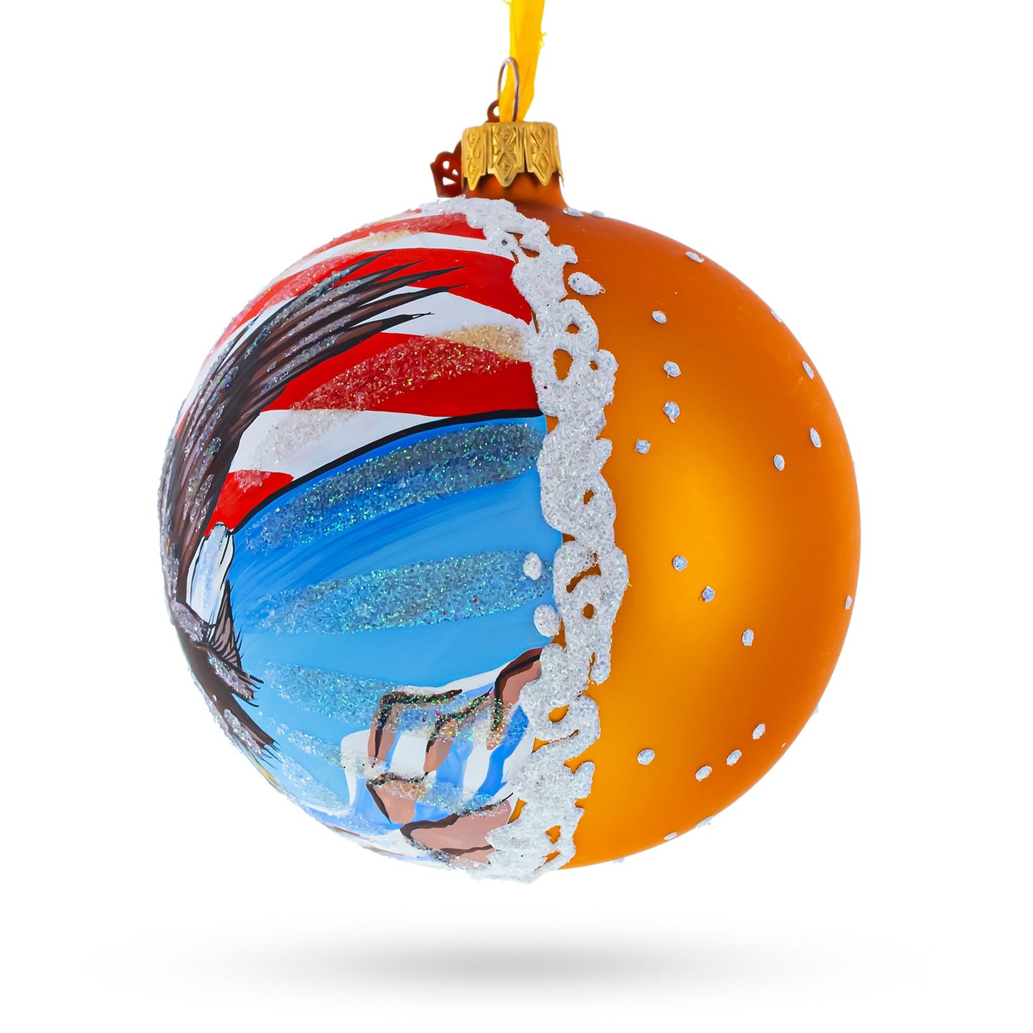 USA Flag and Bald Eagle Glass Ball Christmas Ornament 4 Inches