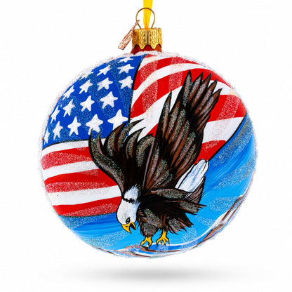 USA Flag and Bald Eagle Glass Ball Christmas Ornament 4 Inches